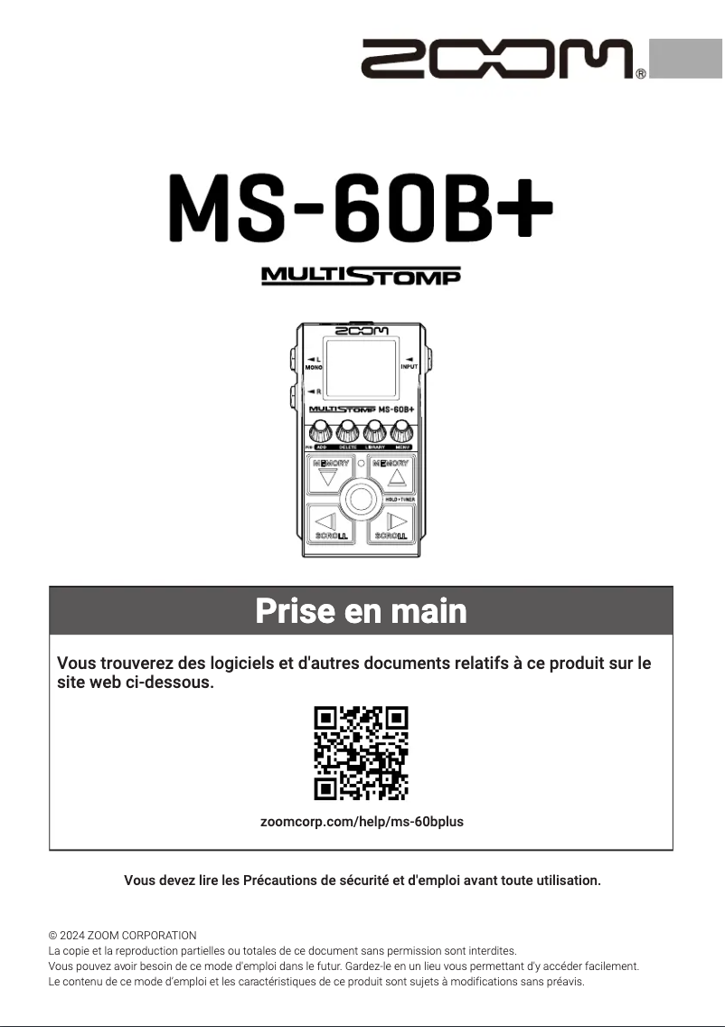 Página 1 del manual Manual de usuario Zoom MultiStomp MS-60B+