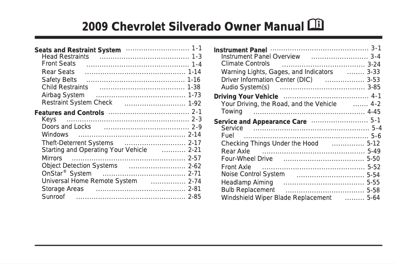Page 1 de la notice Manuel utilisateur Chevrolet Silverado 3500HD (2009)