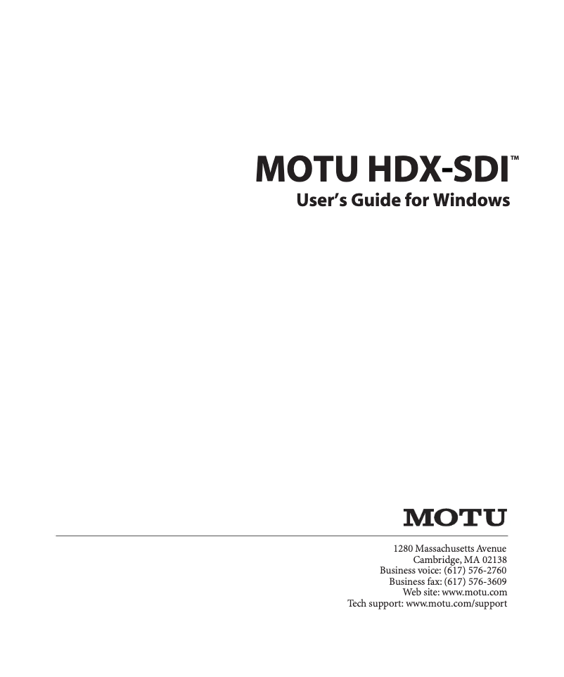 Page n°1 - Manuel utilisateur Motu HDX-SDI