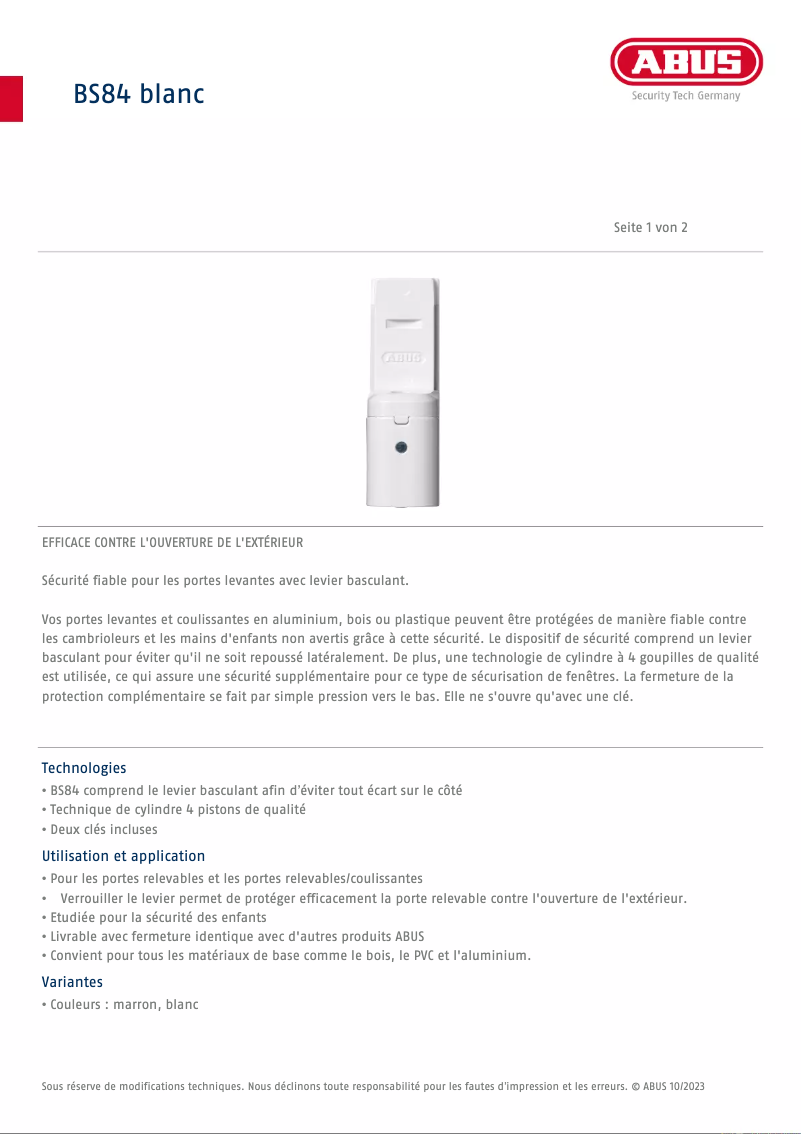 Image de la première page du manuel de l'appareil BS84