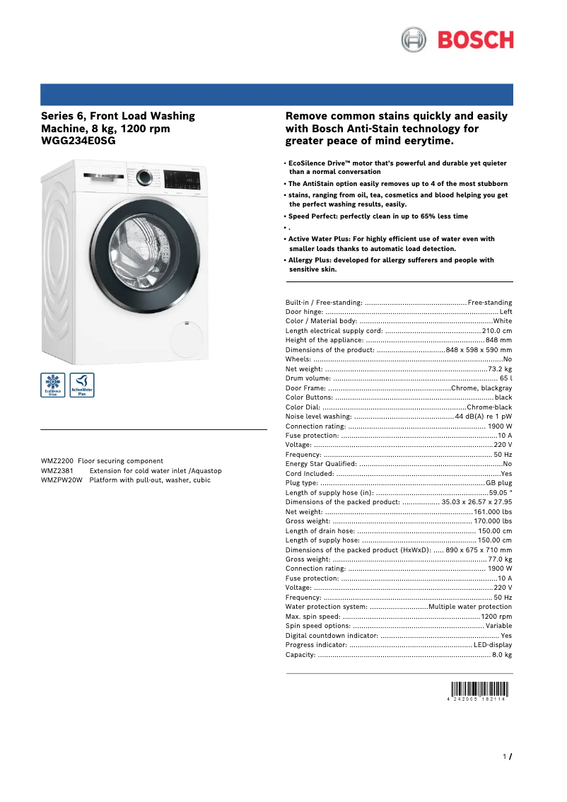 Imagen de la primera página del manual del dispositivo WGG234E0SG
