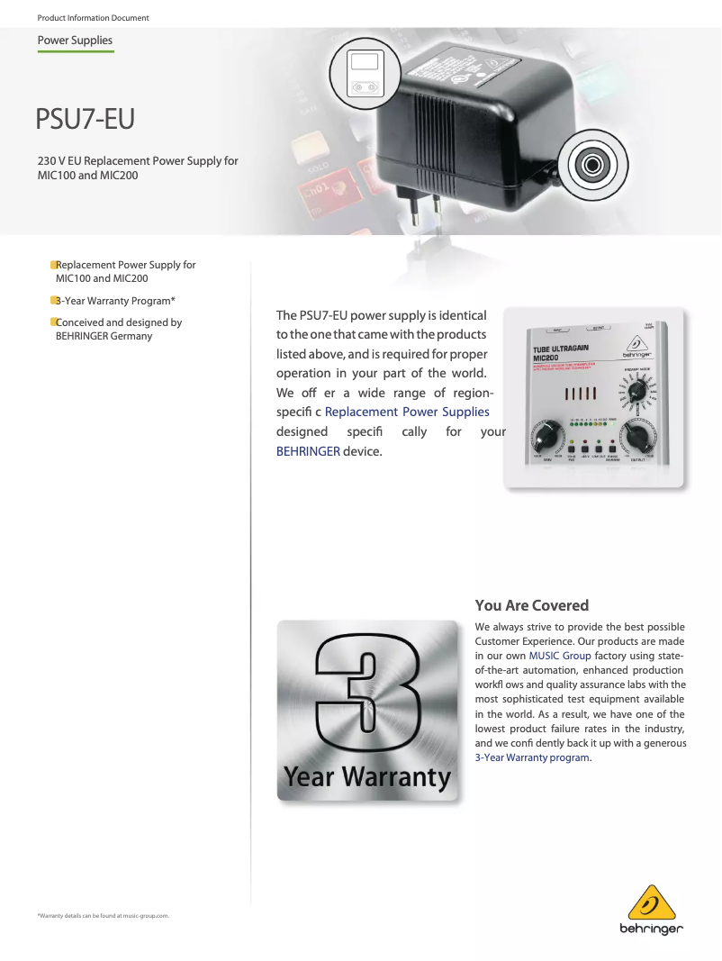 Page 1 de la notice Manuel utilisateur Behringer PSU7-EU