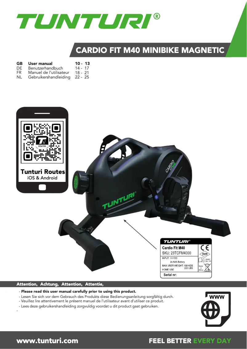 Page 1 of the manual User Manual Tunturi Cardio Fit M40