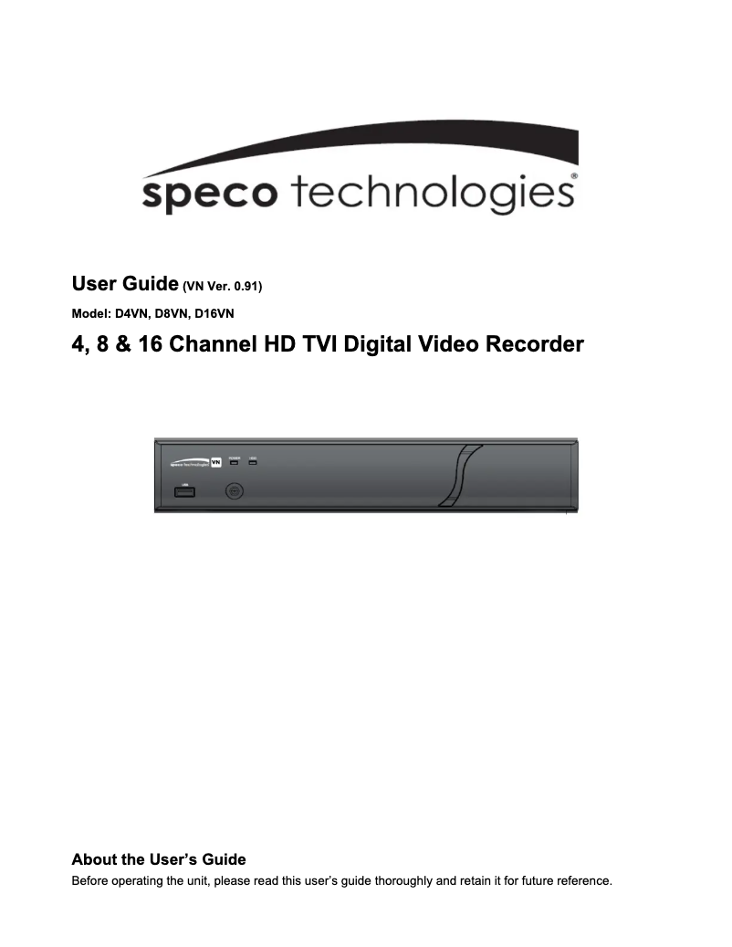 Page n°1 - Manuel utilisateur Speco Technologies D4WVNP