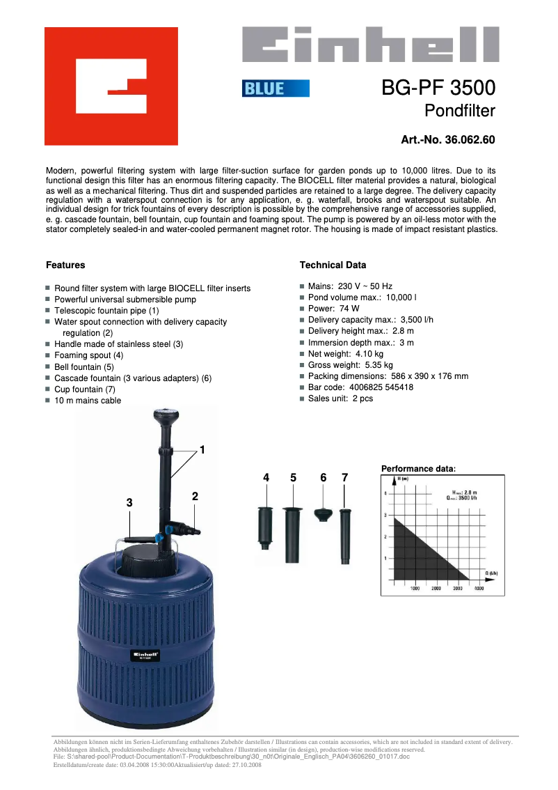 Page n°1 - Manuel utilisateur Einhell BG-PF 3500