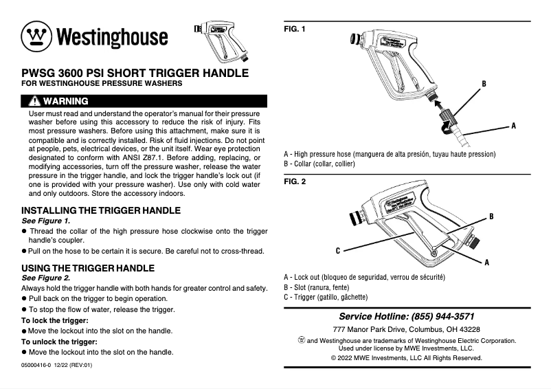 Page 1 de la notice Manuel utilisateur Westinghouse PWSG 3600 PSI