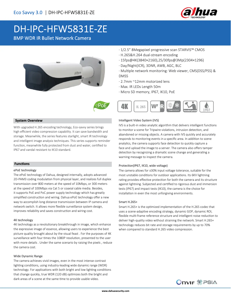 Page n°1 - Fiche technique Dahua Technology IPC-HFW5831E-ZE
