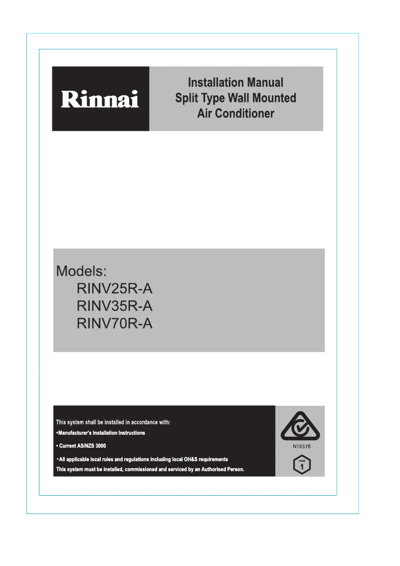 Page n°1 - Guide d'installation Rinnai RINV70R-A