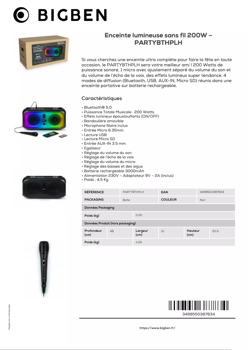 Página 1 del manual Ficha técnica Bigben PARTYBTHPLH