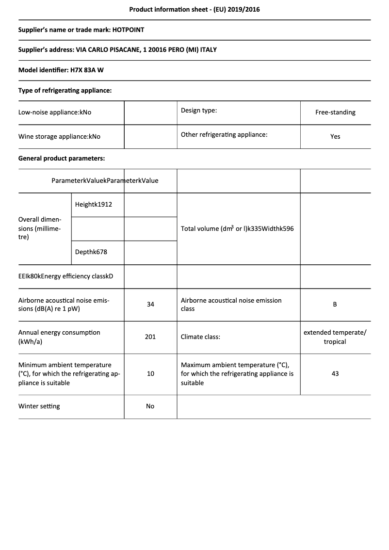 Image de la première page du manuel de l'appareil H7X 83A W