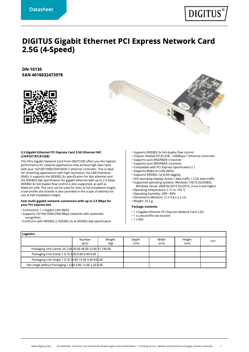 Page n°1 - Fiche technique Digitus DN-10135