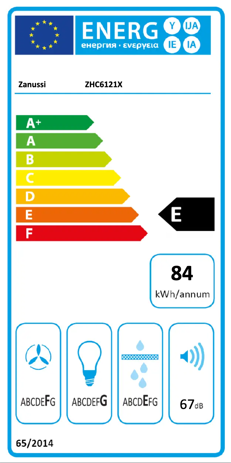 Page 1 de la notice Label énergétique Zanussi ZHC6121X