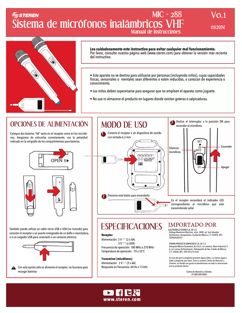Page n°1 - Manuel utilisateur Steren MIC-288