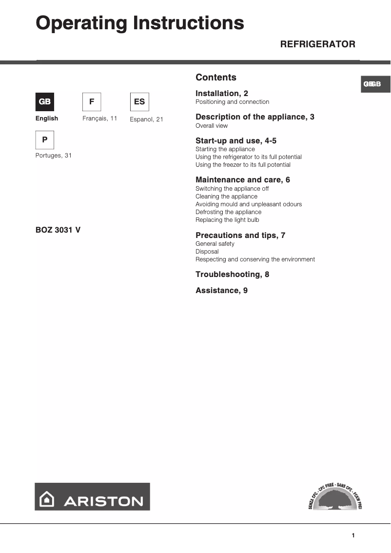 Image de la première page du manuel de l'appareil BOZ 3031 V