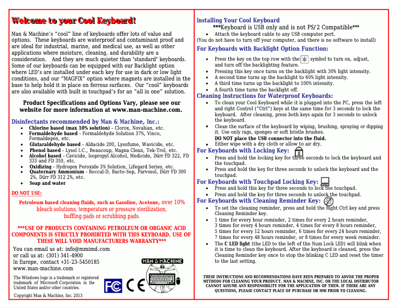 Page 1 de la notice Manuel utilisateur Man & Machine E Cool