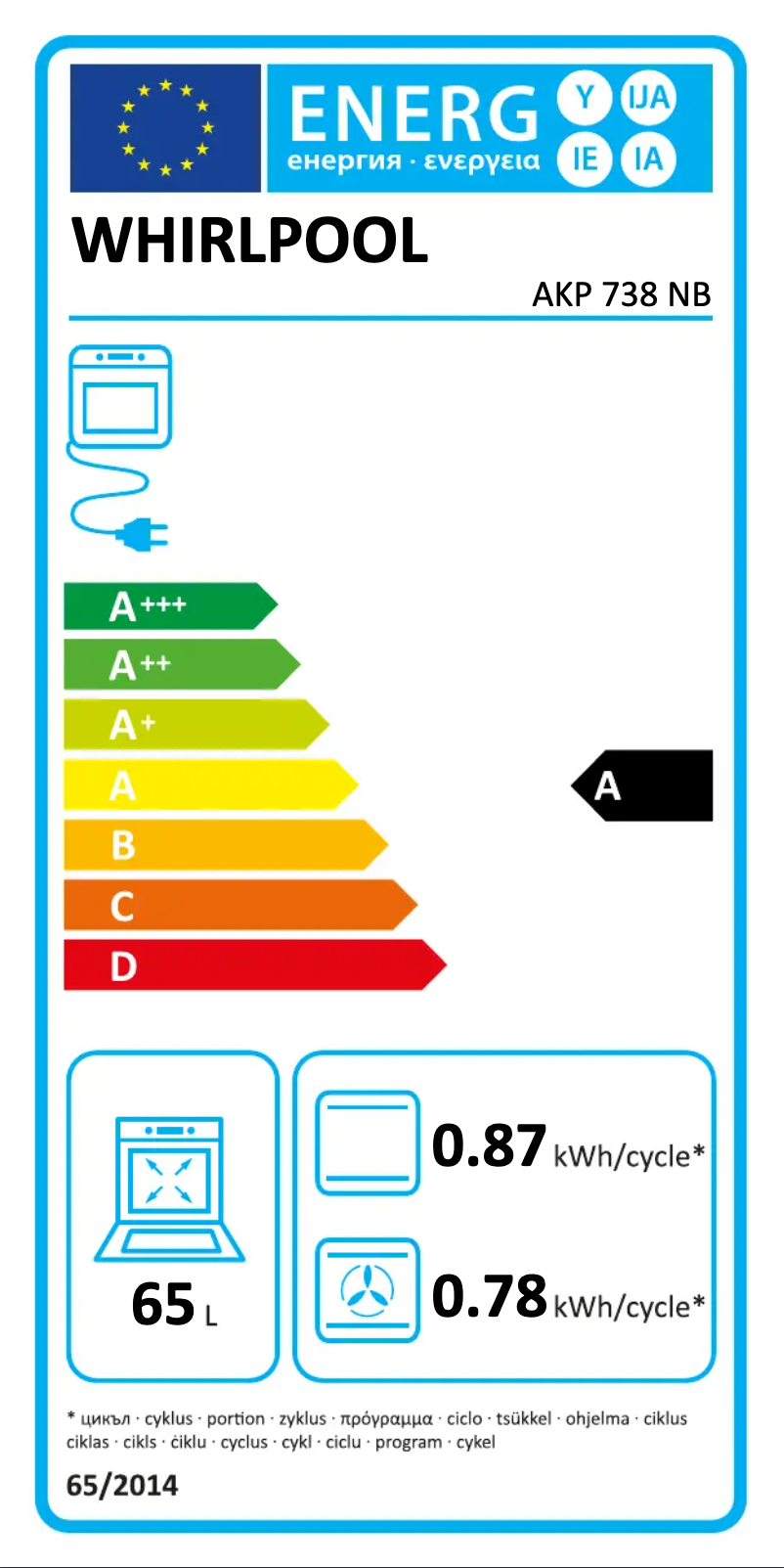 Page n°1 - Label énergétique Whirlpool AKP 738 NB