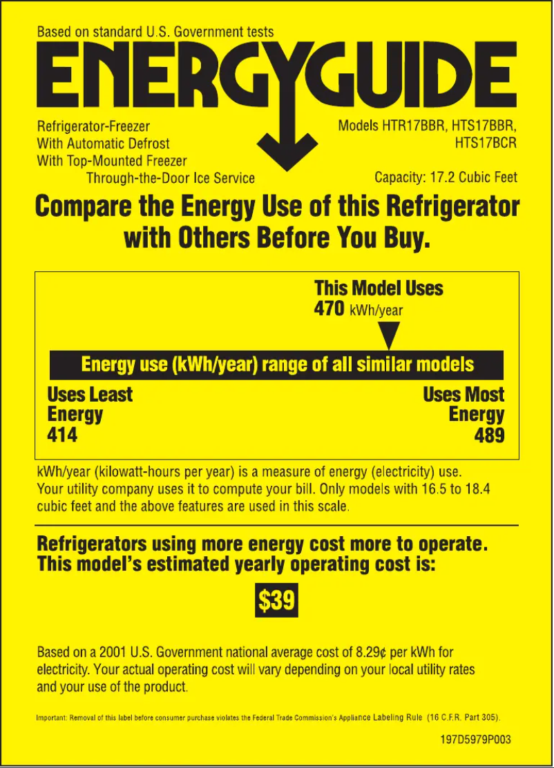 Page n°1 - Label énergétique Hotpoint HTS17BBRRCC