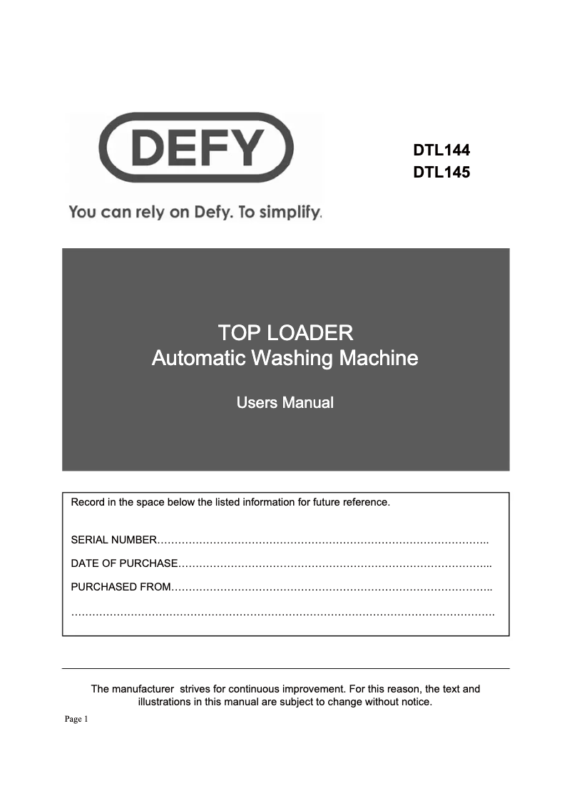 Page 1 de la notice Manuel utilisateur Defy DTL 144