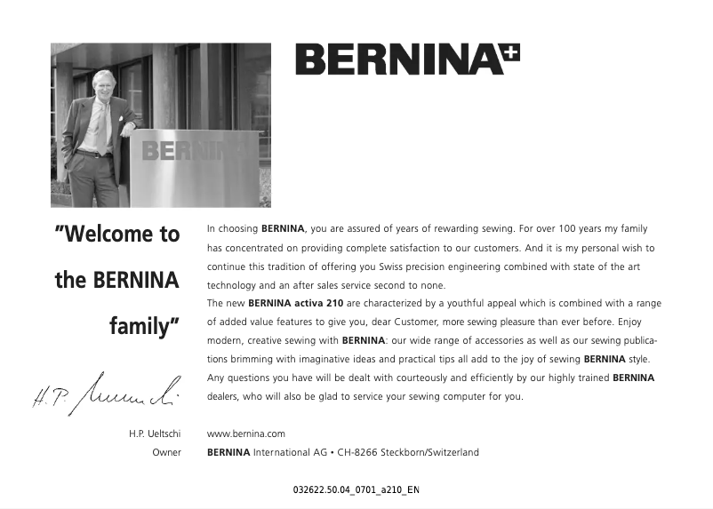 Page 1 de la notice Manuel utilisateur Bernina Activa 210