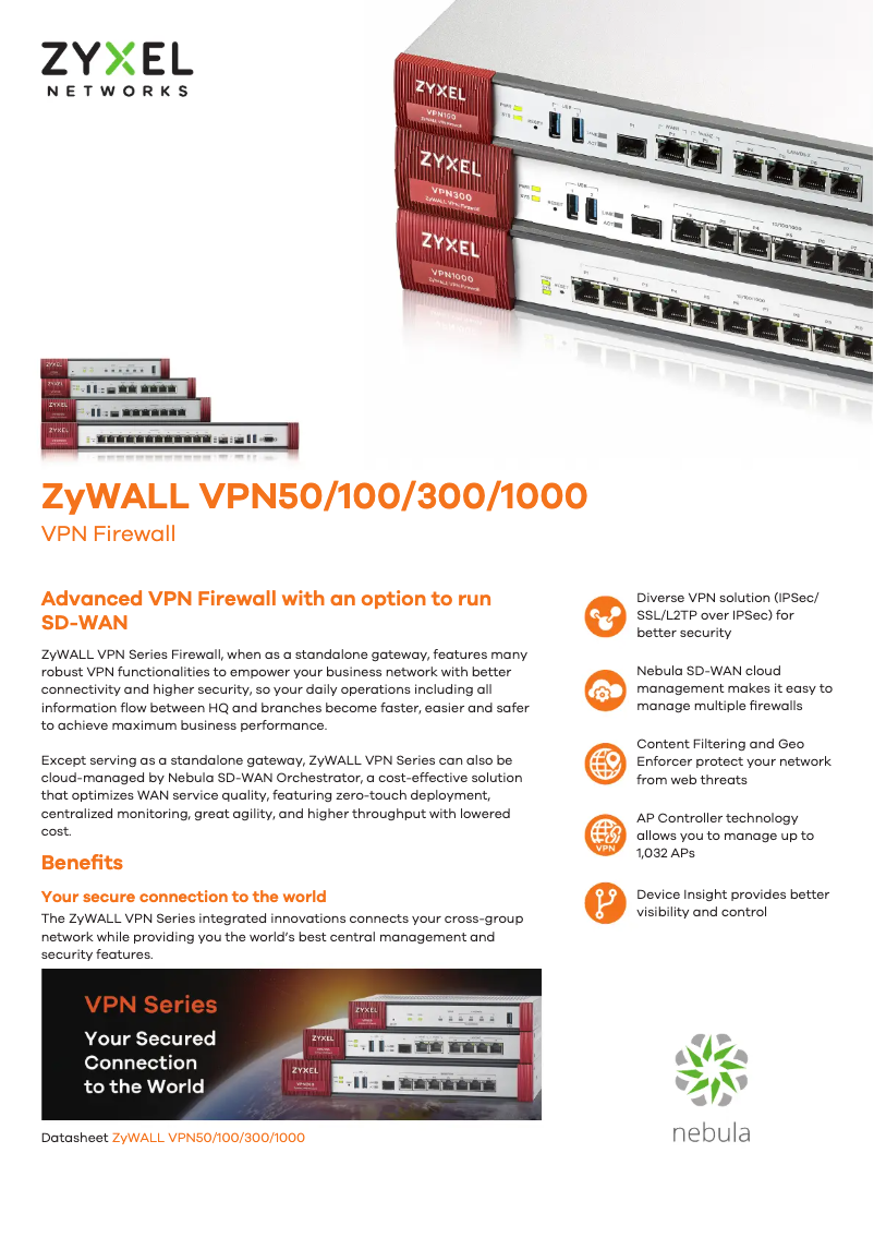 Page 1 de la notice Fiche technique ZyXEL ZyWALL VPN300