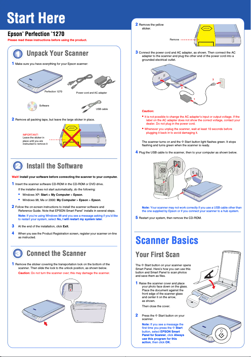 Page 1 de la notice Manuel utilisateur Epson Perfection 1270