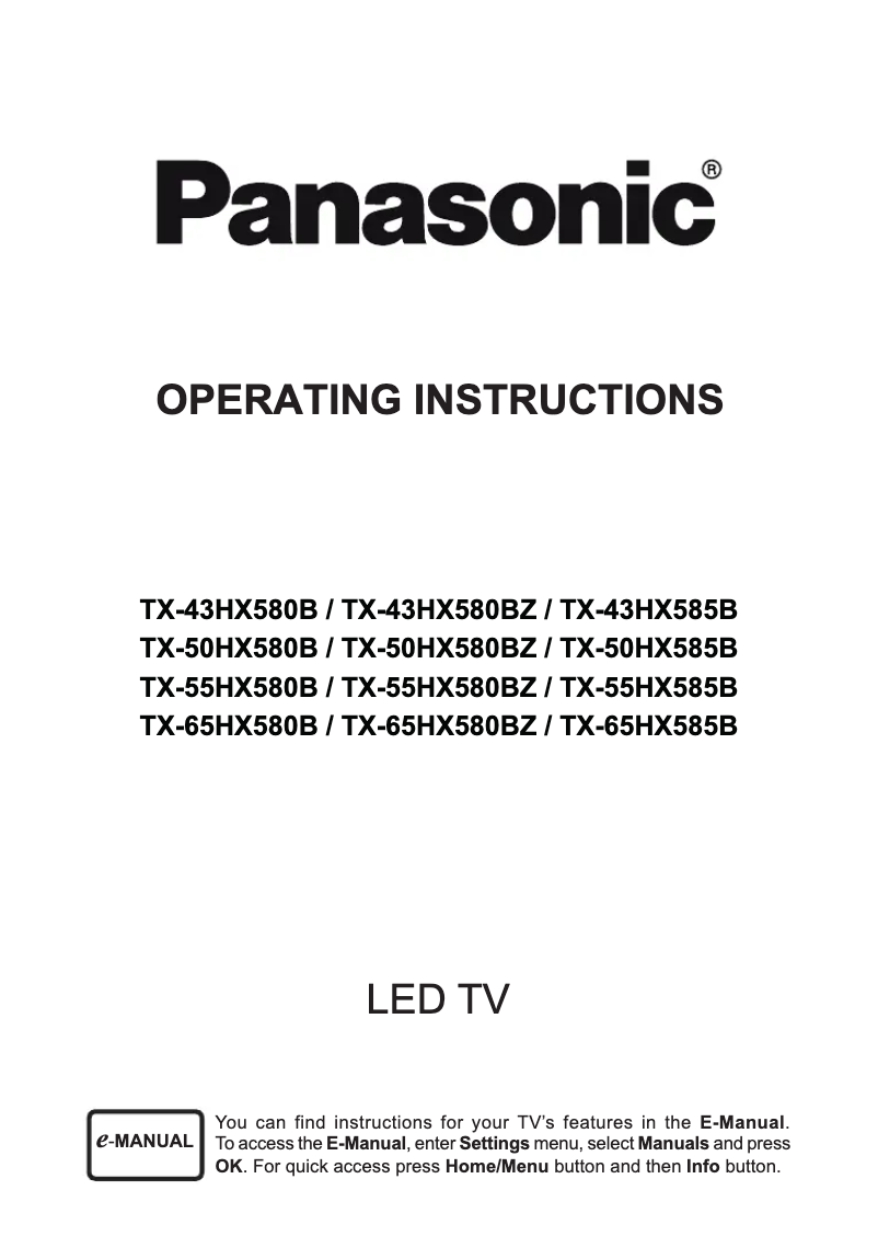 Page 1 de la notice Manuel utilisateur Panasonic TX-55HX580BZ