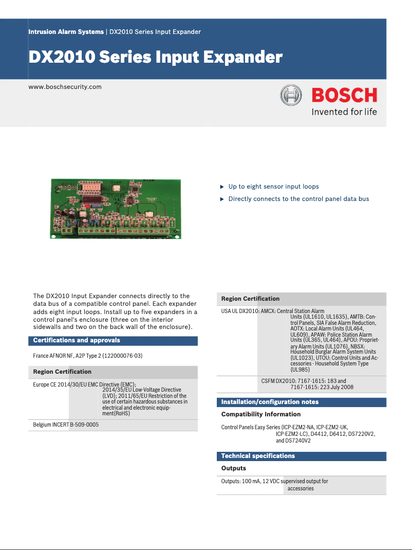 Page 1 de la notice Manuel utilisateur Bosch DX2010