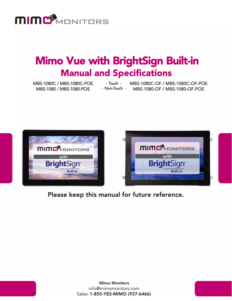 Image de la première page du manuel de l'appareil BrightSign MBS-1080C-OF-POE