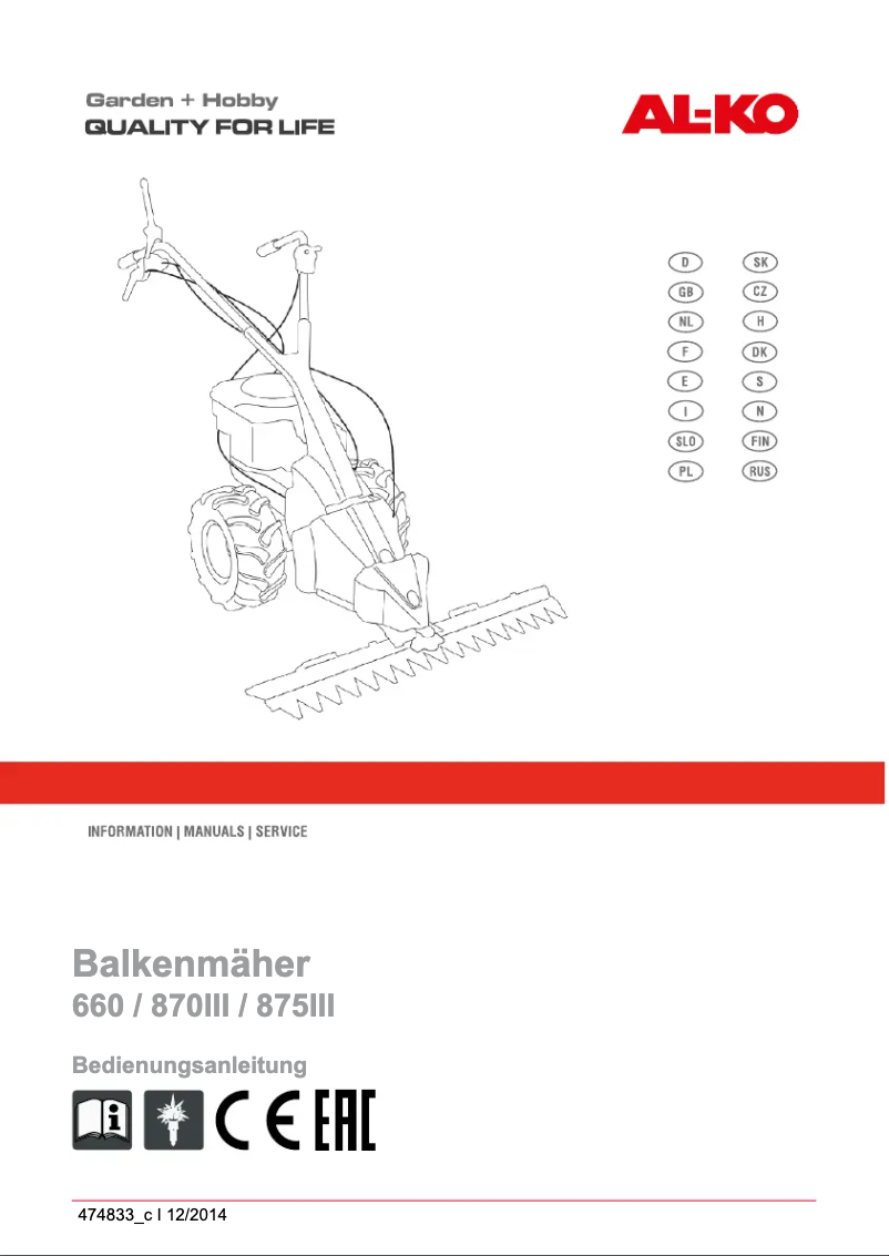 Page 1 de la notice Manuel utilisateur AL-KO BM 875 III