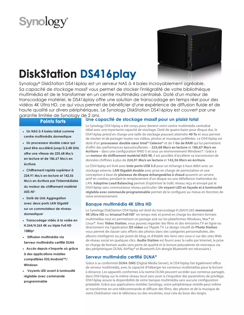 Page n°1 - Fiche technique Synology DiskStation DS416play
