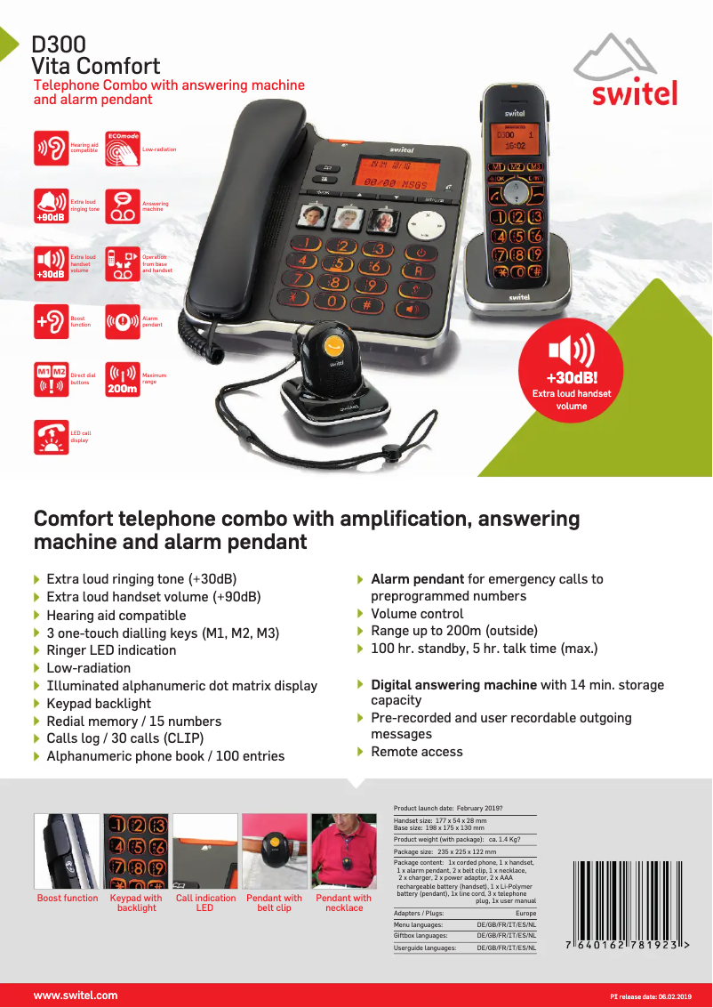 Página 1 del manual Ficha técnica Switel D300