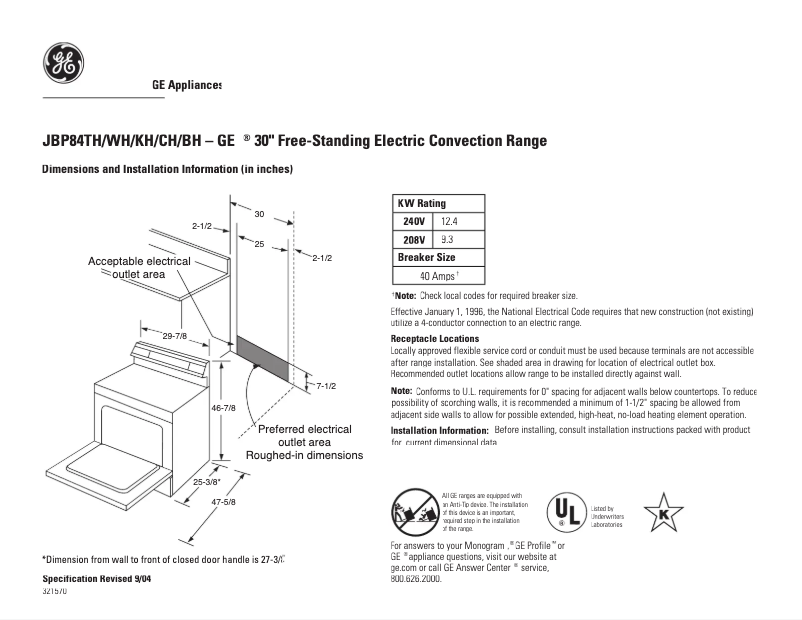 First page image of the manual for JBP84THWW