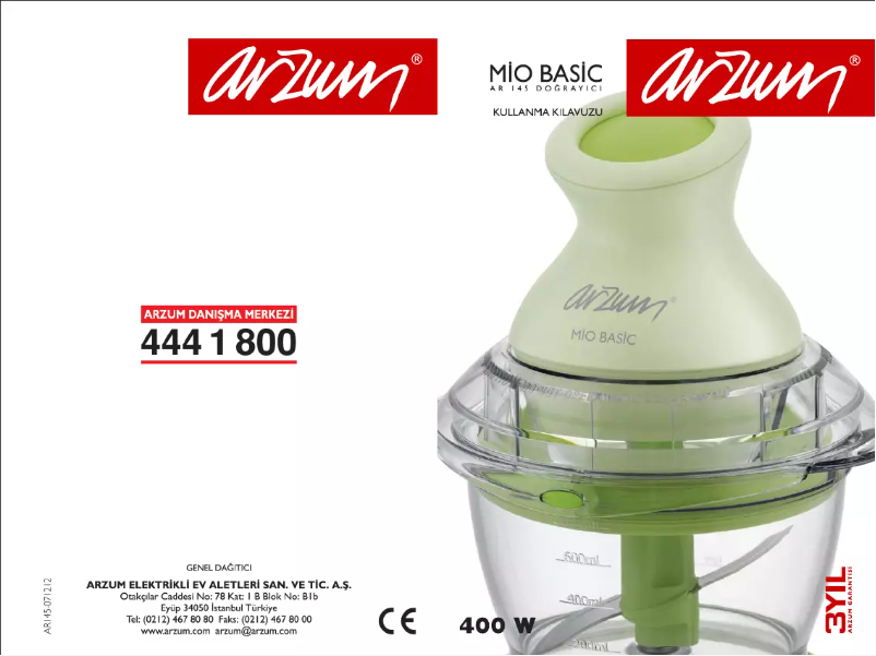Page n°1 - Manuel utilisateur Arzum AR145