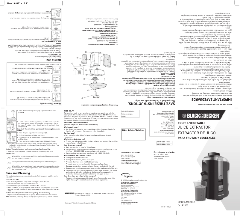 Page 1 de la notice Manuel utilisateur Black & Decker JE2200B