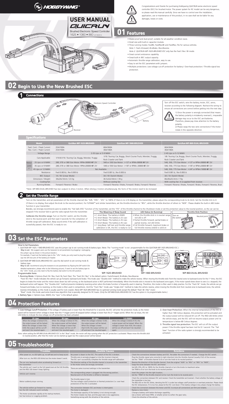 Page 1 de la notice Manuel utilisateur Hobbywing HW30120000