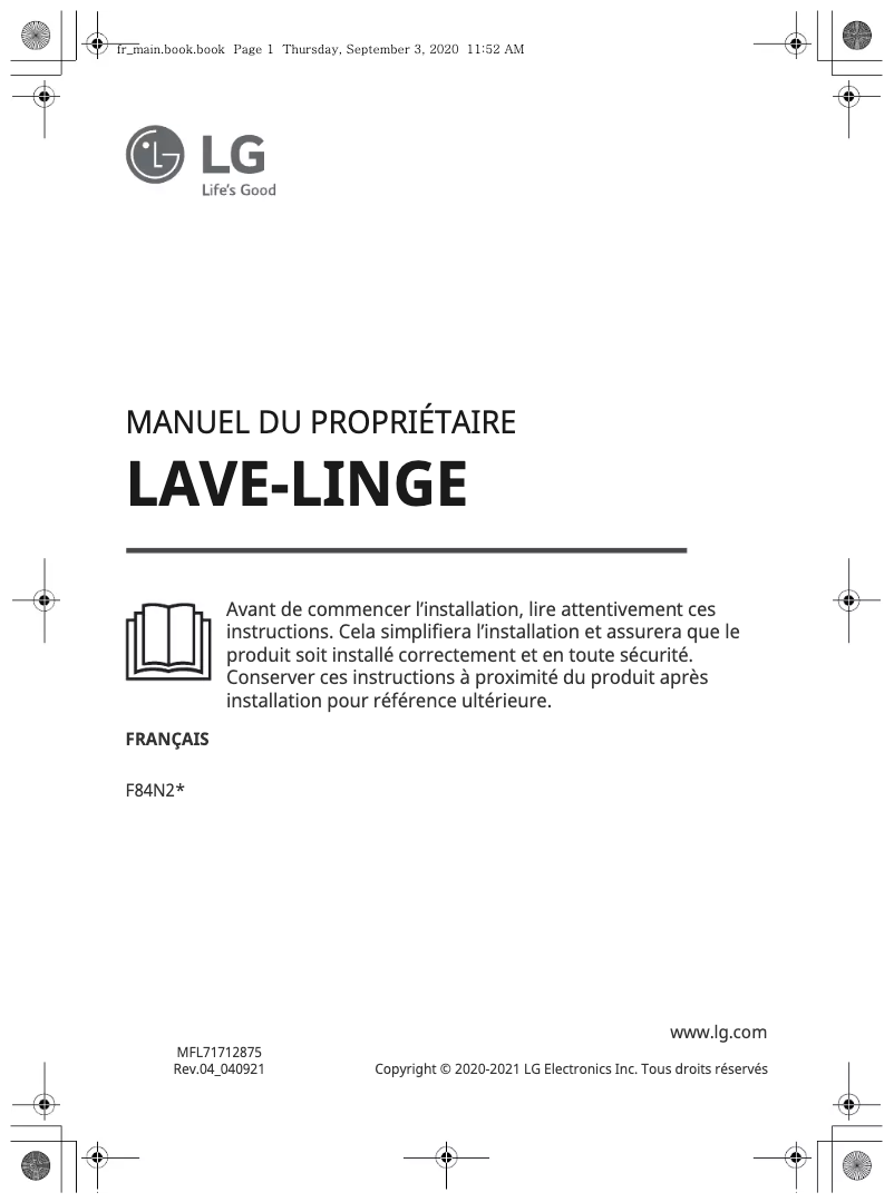 Page n°1 - Manuel utilisateur LG F84N25WH
