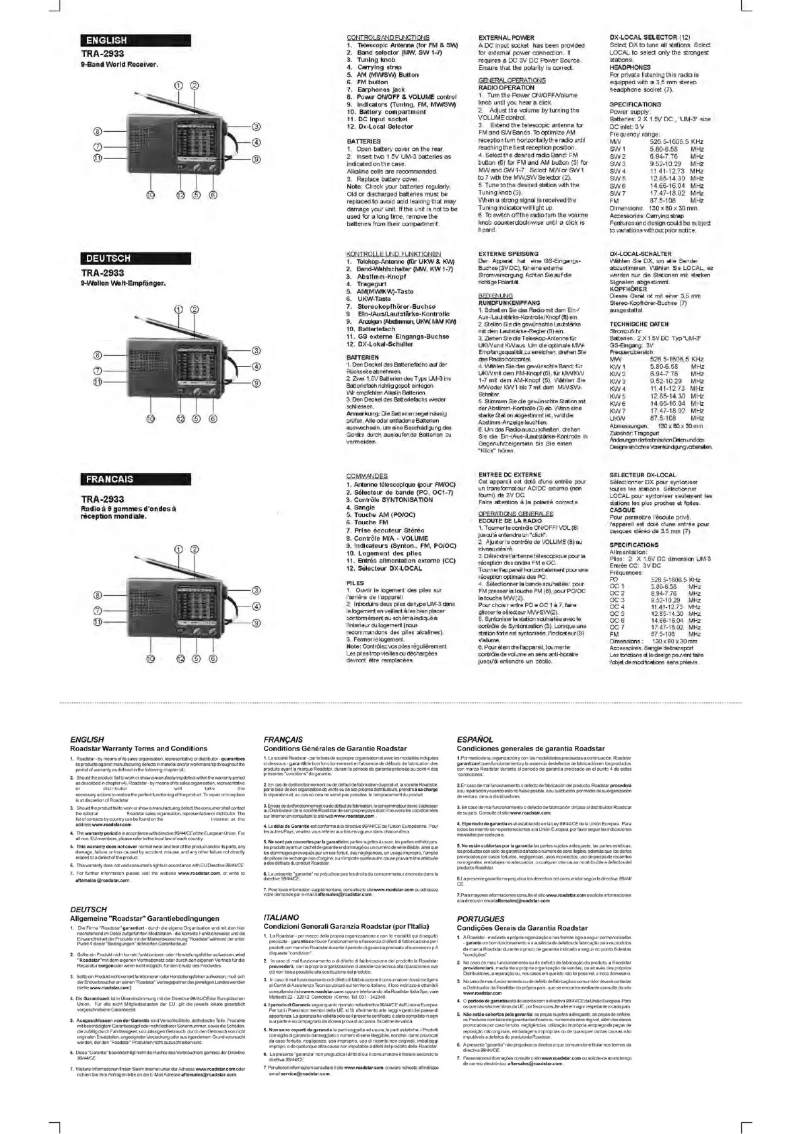 Image de la première page du manuel de l'appareil TRA-2933