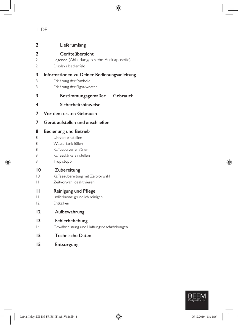 Page n°1 - Manuel utilisateur BEEM Fresh Aroma Touch