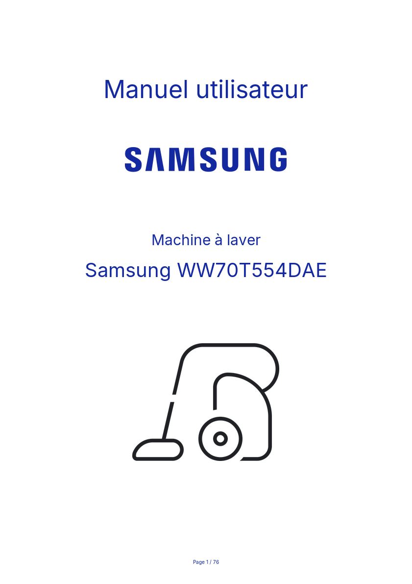 Page n°1 - Manuel utilisateur Samsung WW70T554DAE