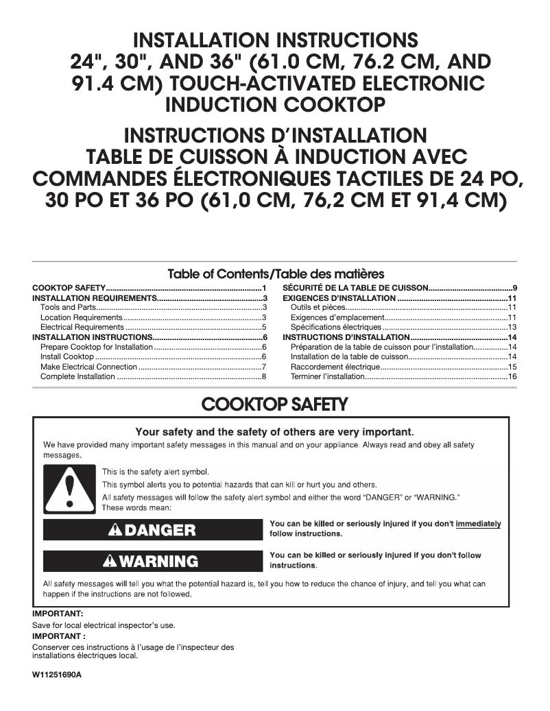 Page n°1 - Guide d'installation JennAir JIC4730HB