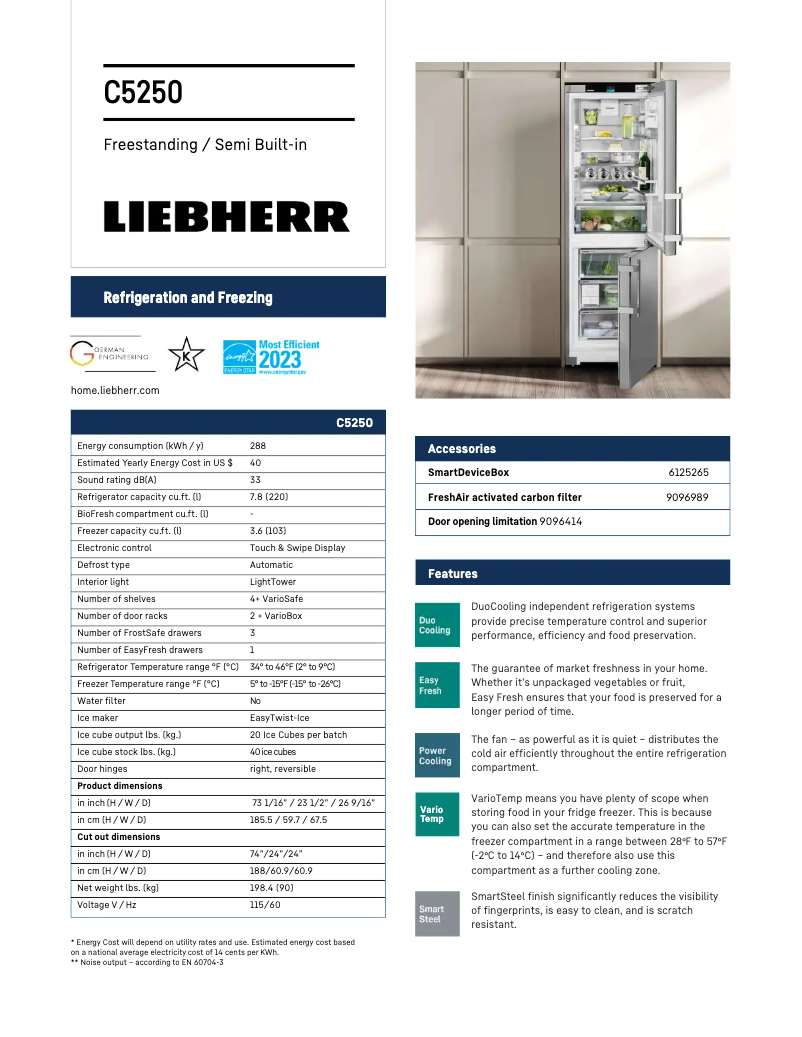 Page 1 de la notice Fiche technique Liebherr C5250
