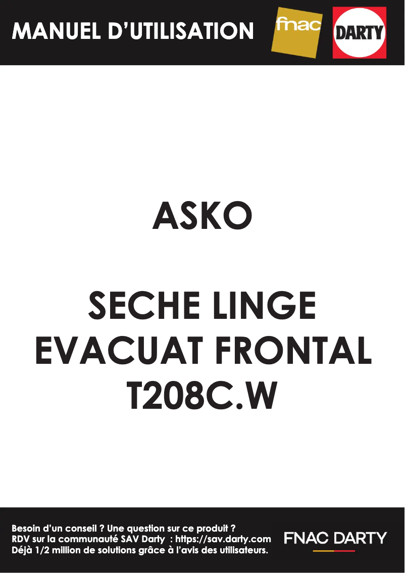 Page 1 de la notice Manuel utilisateur Asko T208CW
