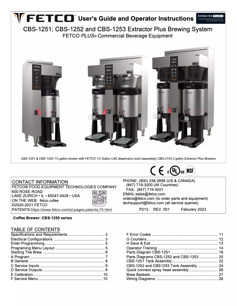 Page 1 de la notice Manuel utilisateur Fetco CBS-1251