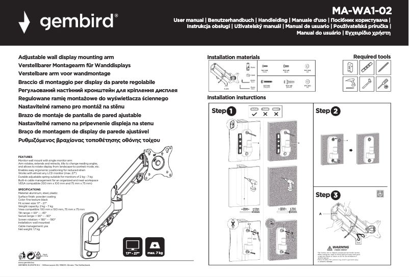 Page 1 de la notice Manuel utilisateur Gembird MA-WA1-02