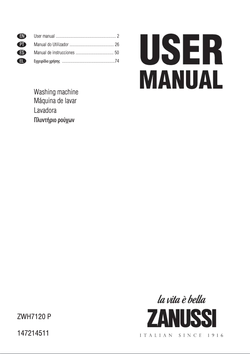 Page 1 de la notice Manuel utilisateur Zanussi ZWH7120P