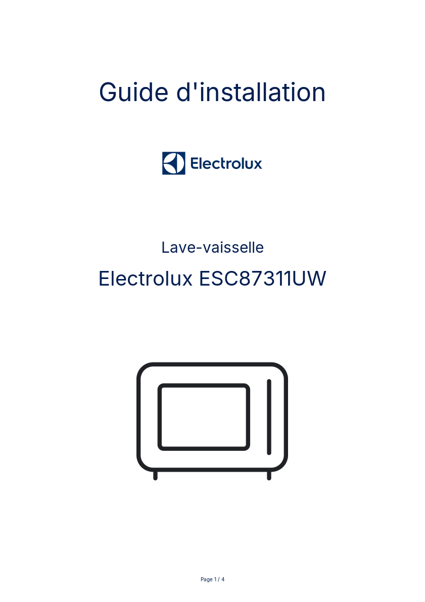 Page n°1 - Guide d'installation Electrolux ESC87311UW