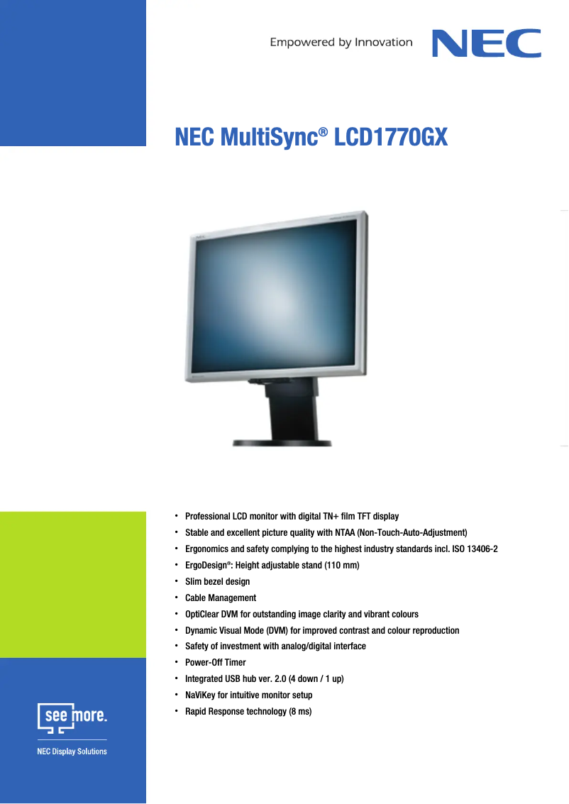 Imagen de la primera página del manual del dispositivo MultiSync LCD1770GX