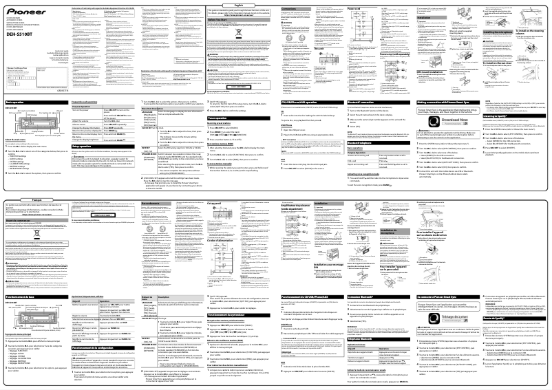 Page 1 de la notice Guide de démarrage rapide Pioneer DEH-S510BT
