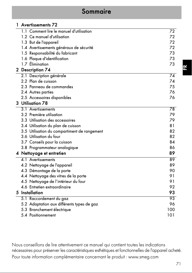 Page 1 de la notice Manuel utilisateur Smeg CC9GPO