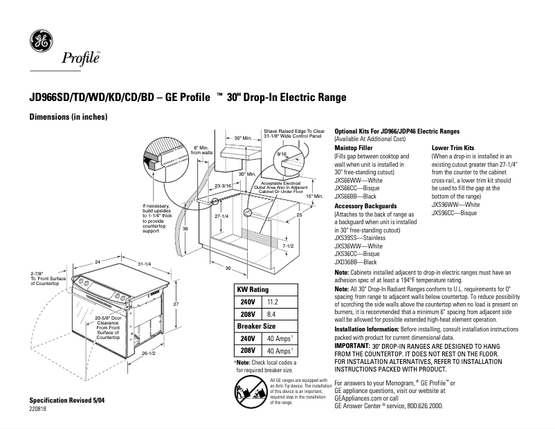 Page n°1 - Fiche technique GE Profile JD966SDSS